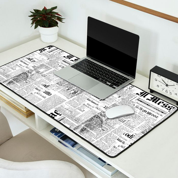 Black And White Collage Of Grunge Newspaper Fragments Desk Mat Gallery Image 2