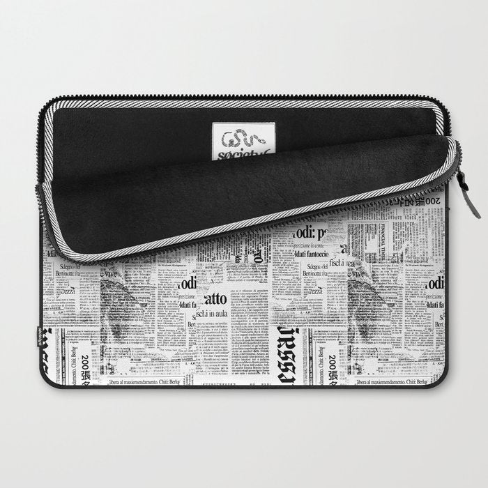 Black And White Collage Of Grunge Newspaper Fragments Laptop Sleeve Gallery Image 2