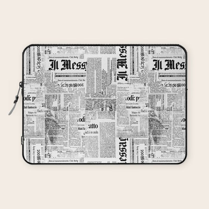 Black And White Collage Of Grunge Newspaper Fragments Laptop Sleeve Gallery Image 1