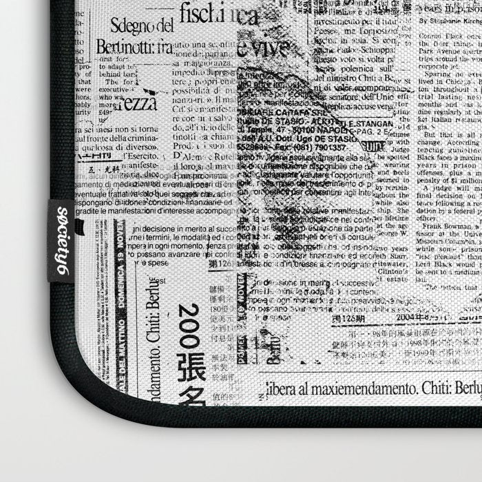 Black And White Collage Of Grunge Newspaper Fragments Laptop Sleeve Gallery Image 3