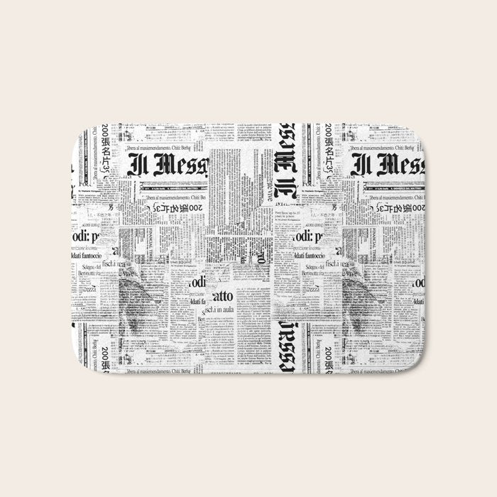 Black And White Collage Of Grunge Newspaper Fragments Bath Mat Gallery Image 1