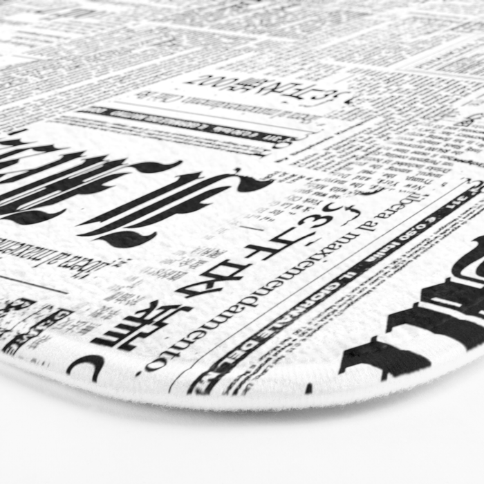 Black And White Collage Of Grunge Newspaper Fragments Bath Mat Gallery Image 3