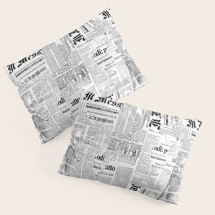 Black And White Collage Of Grunge Newspaper Fragments Pillow Sham Gallery Image 1