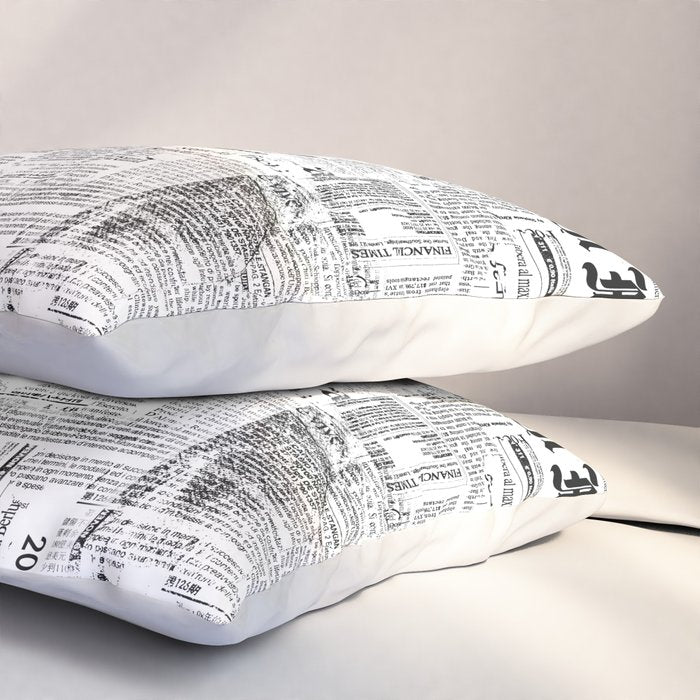 Black And White Collage Of Grunge Newspaper Fragments Pillow Sham Gallery Image 3