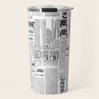 Black And White Collage Of Grunge Newspaper Fragments Travel Mug Gallery Image 1