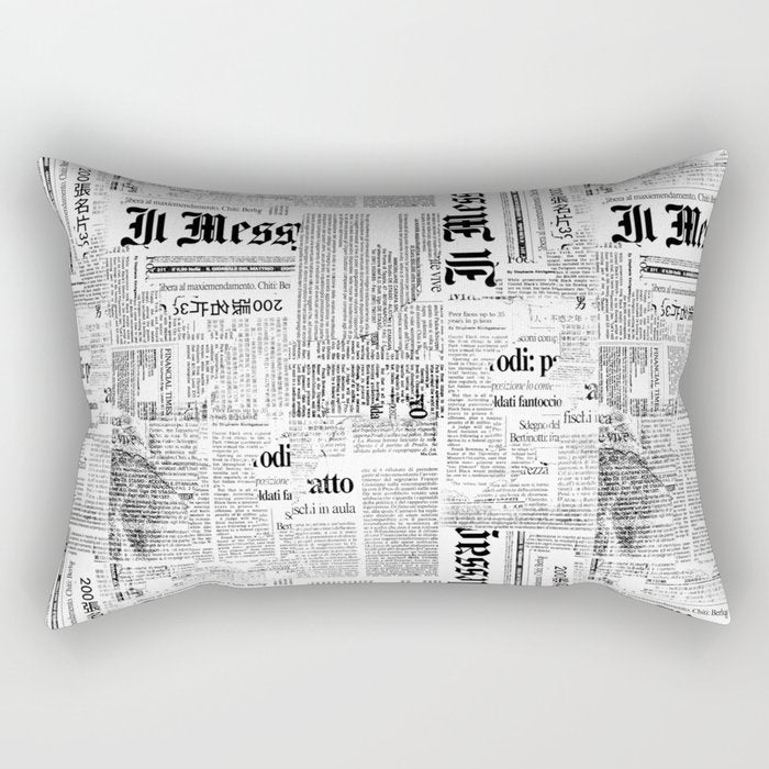 Black And White Collage Of Grunge Newspaper Fragments Rectangular Pillow Gallery Image 1
