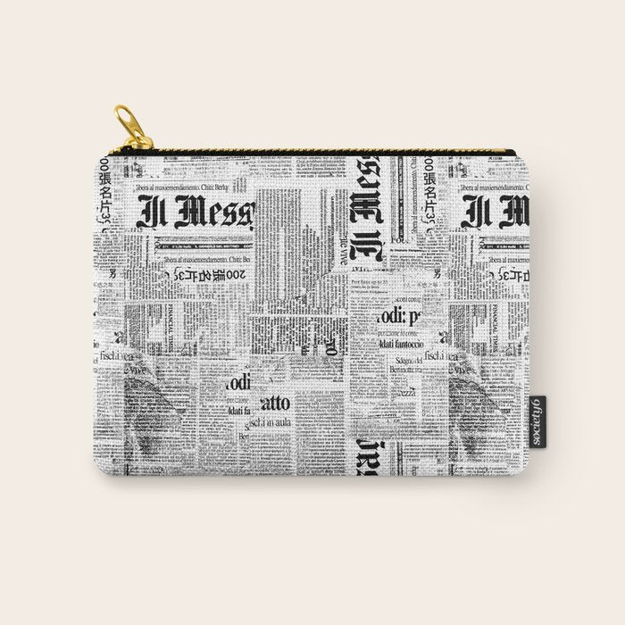 Black And White Collage Of Grunge Newspaper Fragments Carry All Pouch Gallery Image 1
