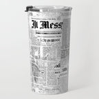 Black And White Collage Of Grunge Newspaper Fragments Travel Mug Gallery Image 3