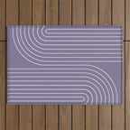 Minimal Line Curvature XXIII Lavender Purple Mid Century Modern Arch Abstract Outdoor Rug Gallery Image 1