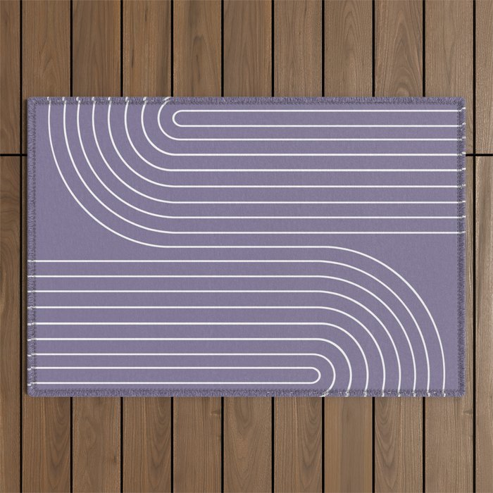 Minimal Line Curvature XXIII Lavender Purple Mid Century Modern Arch Abstract Outdoor Rug Gallery Image 1