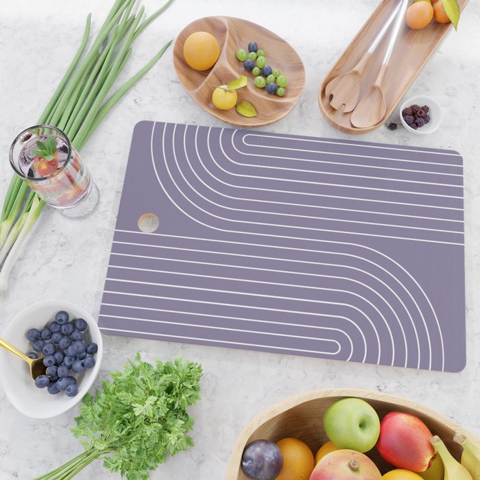 Minimal Line Curvature XXIII Lavender Purple Mid Century Modern Arch Abstract Cutting Board Gallery Image 2