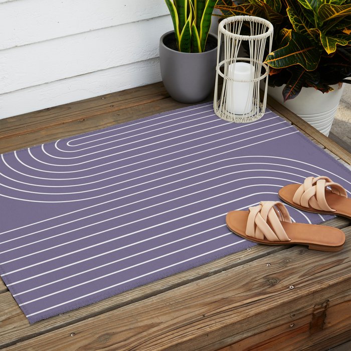 Minimal Line Curvature XXIII Lavender Purple Mid Century Modern Arch Abstract Outdoor Rug Gallery Image 2