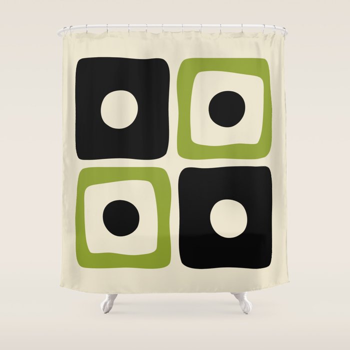 Mid Century Modern Scandinavian Pattern 592 Black and Chartreuse Shower Curtain Gallery Image 1