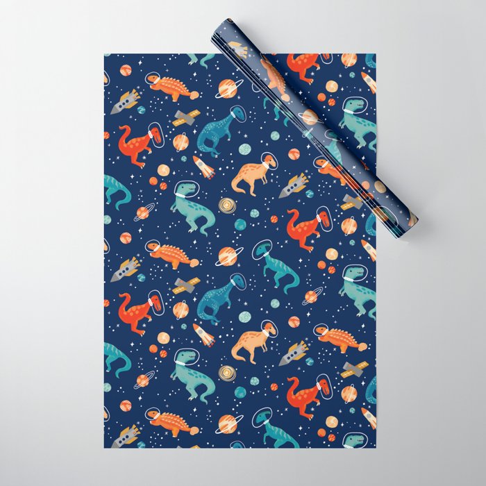 Painted Space Dinosaurs Wrapping Paper Gallery Image 1