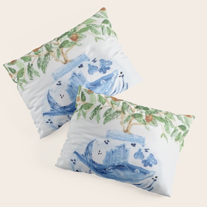 Blue and White Ginger Jar Orange Tree  Pillow Sham Gallery Image 3