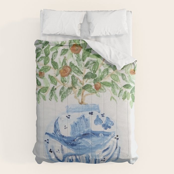Blue and White Ginger Jar Orange Tree  Comforter Gallery Image 6