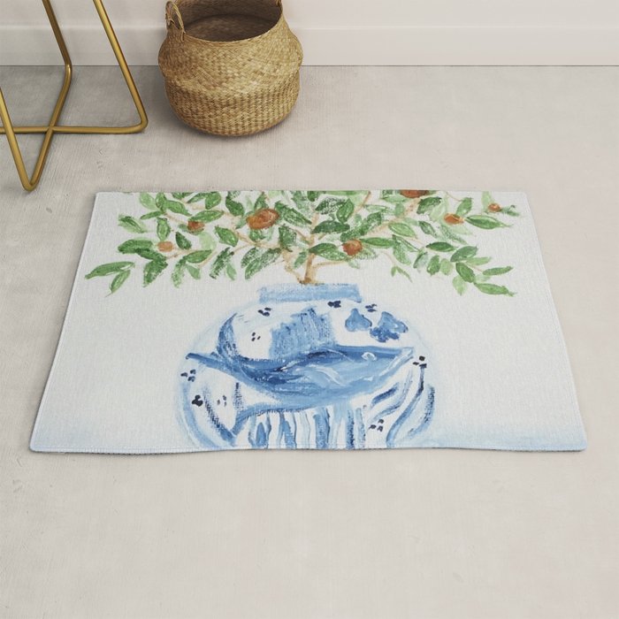 Blue and White Ginger Jar Orange Tree  Rug Gallery Image 1