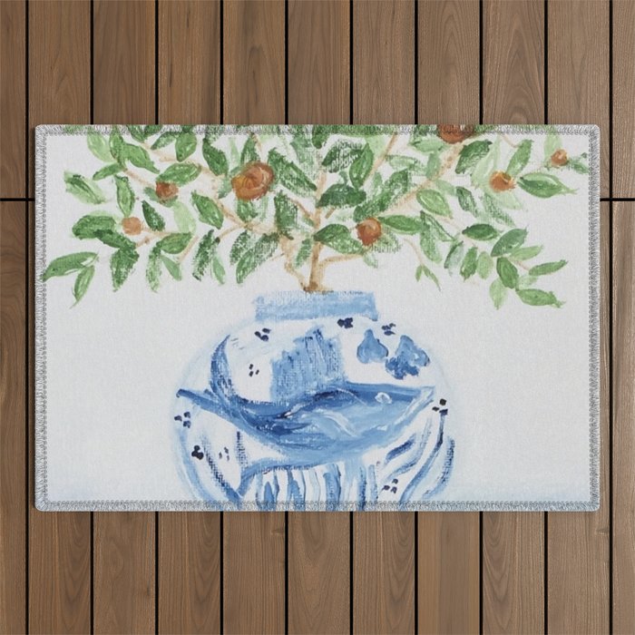 Blue and White Ginger Jar Orange Tree  Outdoor Rug Gallery Image 1