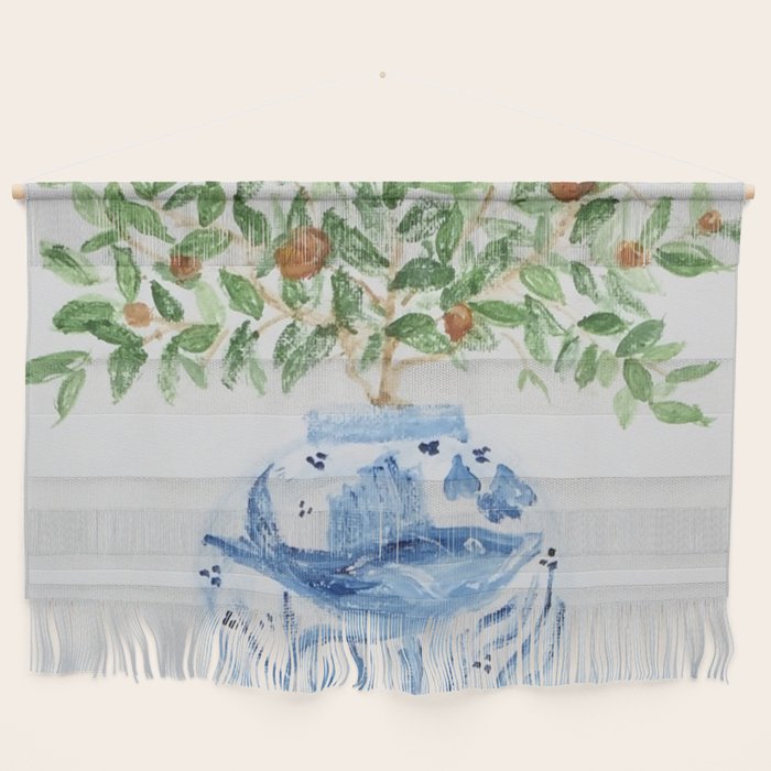 Blue and White Ginger Jar Orange Tree  Wall Hanging