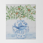 Blue and White Ginger Jar Orange Tree  Throw Blanket Gallery Image 2