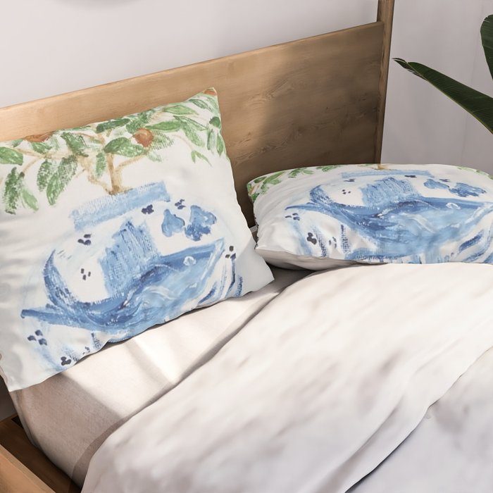 Blue and White Ginger Jar Orange Tree  Pillow Sham Gallery Image 2