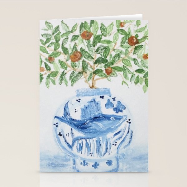 Blue and White Ginger Jar Orange Tree  Stationery Card Gallery Image 2