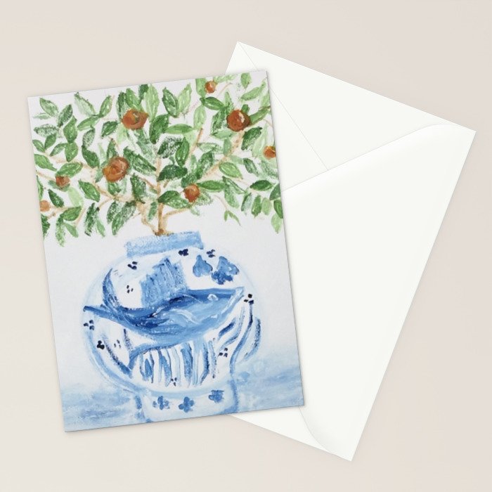 Blue and White Ginger Jar Orange Tree  Stationery Card Gallery Image 2