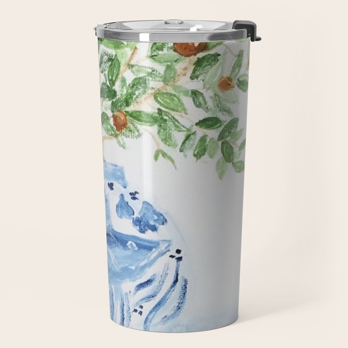 Blue and White Ginger Jar Orange Tree  Travel Mug Gallery Image 2