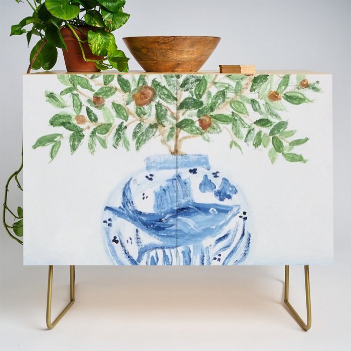 Blue and White Ginger Jar Orange Tree  Credenza Gallery Image 1