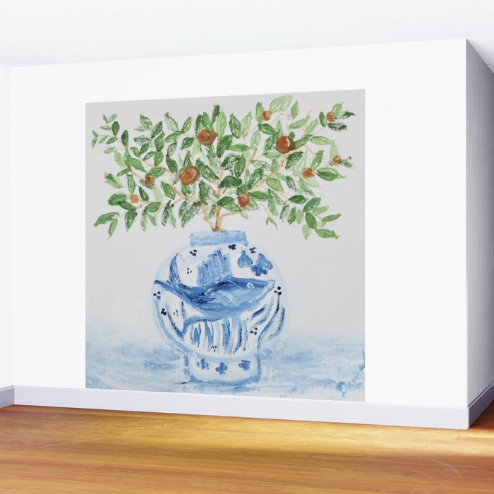 Blue and White Ginger Jar Orange Tree  Wall Mural Gallery Image 2