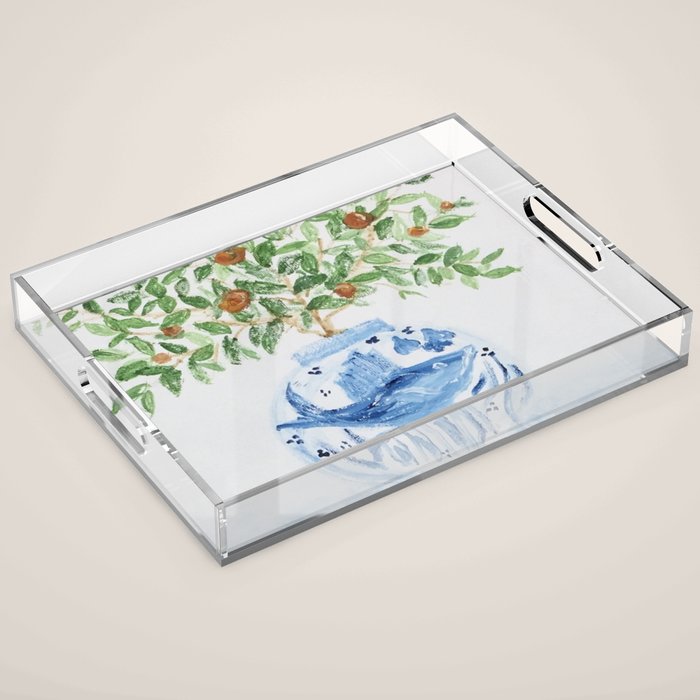 Blue and White Ginger Jar Orange Tree  Acrylic Tray Gallery Image 1