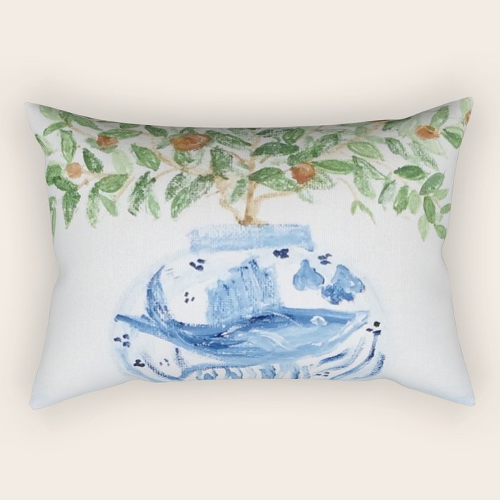 Blue and White Ginger Jar Orange Tree  Rectangular Pillow Gallery Image 1