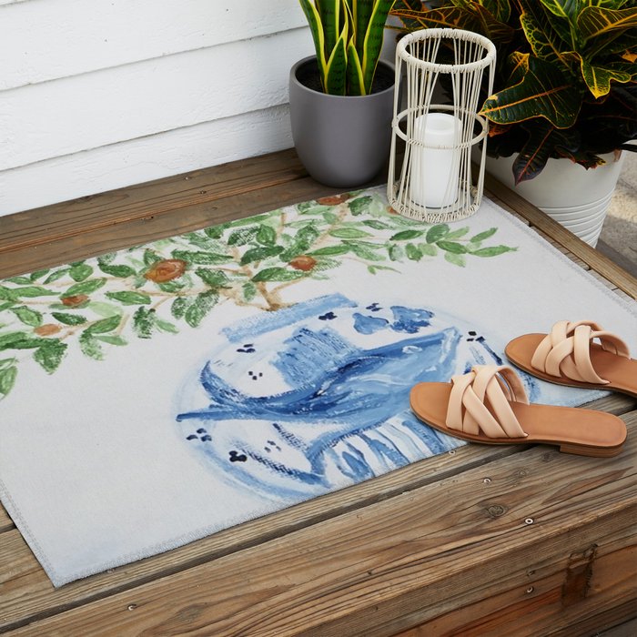 Blue and White Ginger Jar Orange Tree  Outdoor Rug Gallery Image 2