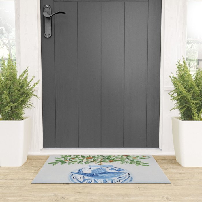 Blue and White Ginger Jar Orange Tree  Welcome Mat Gallery Image 3