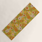 1960s, 1970s Retro Floral in Green, Pink & Orange - Flower Power Yoga Mat Gallery Image 1