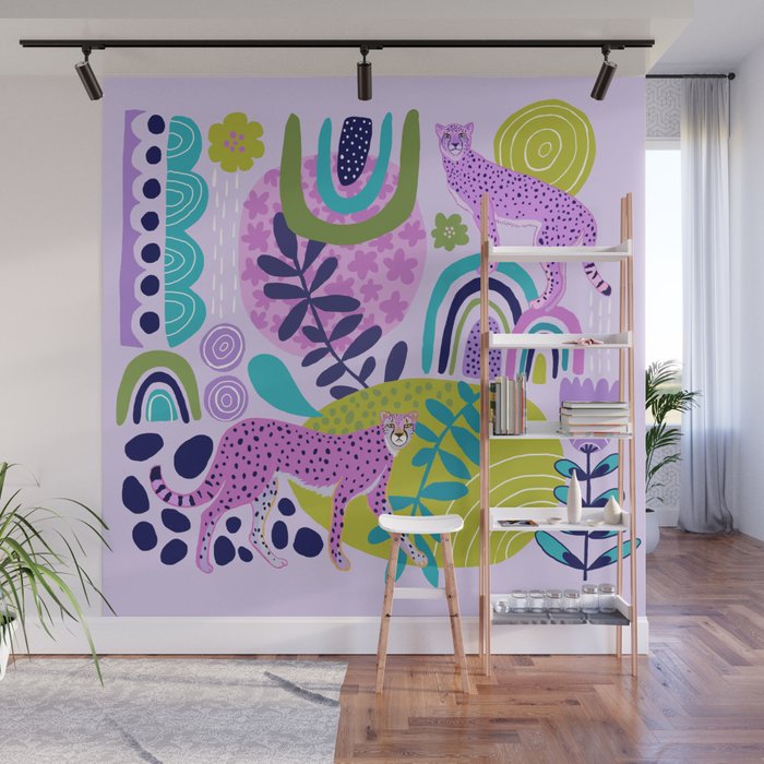 Two Pink Cheetahs Wall Mural Gallery Image 1