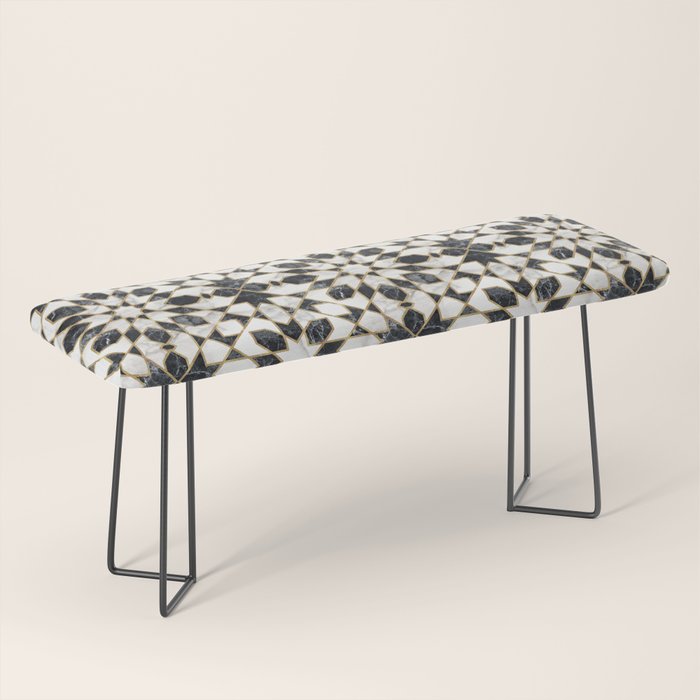 Black and white marble Moroccan mosaic Bench Gallery Image 1