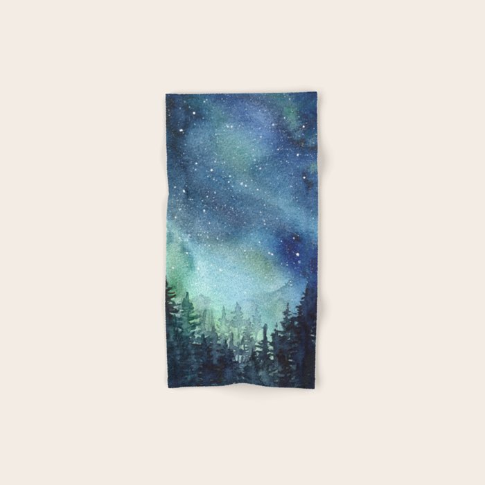 Galaxy Watercolor Aurora Borealis Painting Bath Towel Gallery Image 1