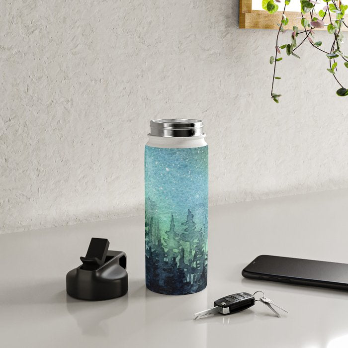 Galaxy Watercolor Aurora Borealis Painting Water Bottle Gallery Image 4