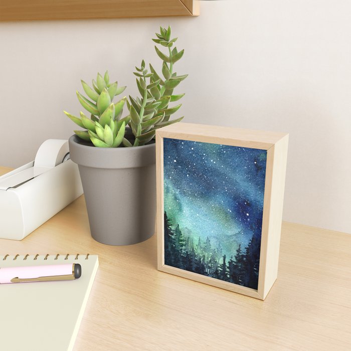 Galaxy Watercolor Aurora Borealis Painting Mini Art Print Gallery Image 2