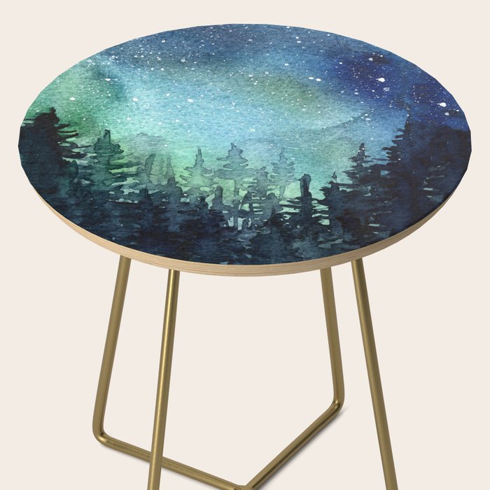 Galaxy Watercolor Aurora Borealis Painting Side Table Gallery Image 2