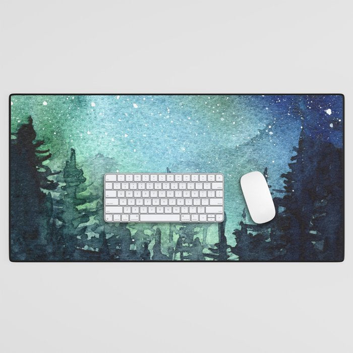 Galaxy Watercolor Aurora Borealis Painting Desk Mat Gallery Image 1