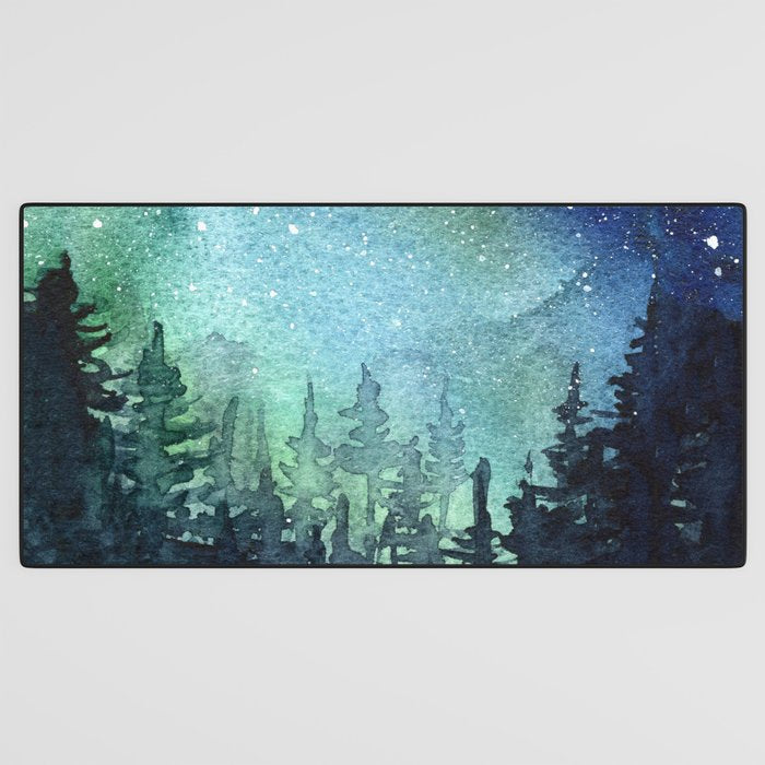 Galaxy Watercolor Aurora Borealis Painting Desk Mat Gallery Image 3