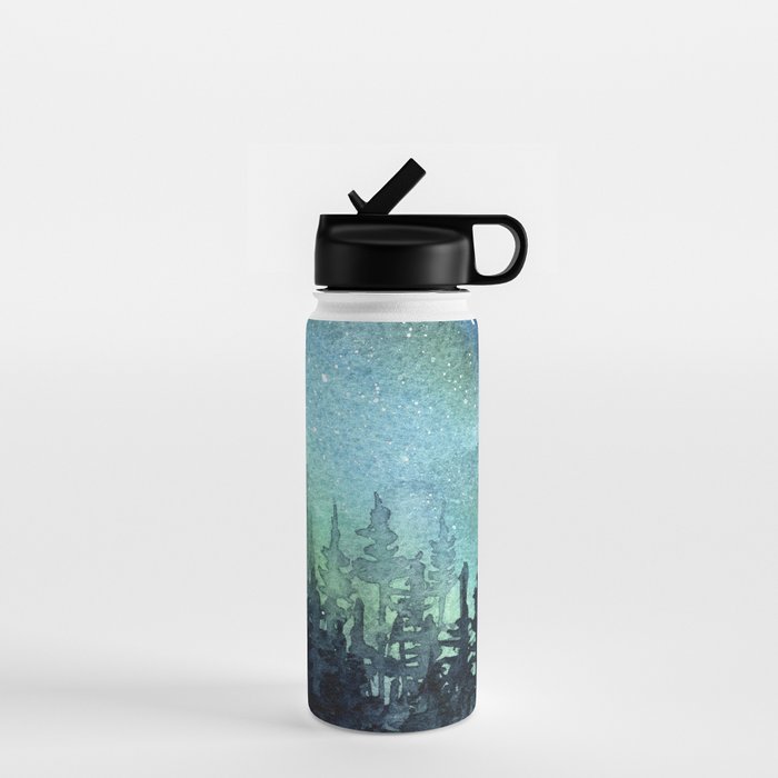 Galaxy Watercolor Aurora Borealis Painting Water Bottle Gallery Image 1