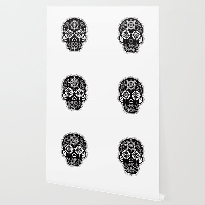 DÃ­a de Muertos Calavera â¢ Mexican Sugar Skull - Black Palette Wallpaper Gallery Image 2