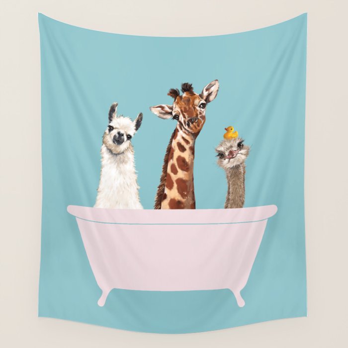 Playful Gangs in Bathtub Blue Wall Tapestry Gallery Image 1