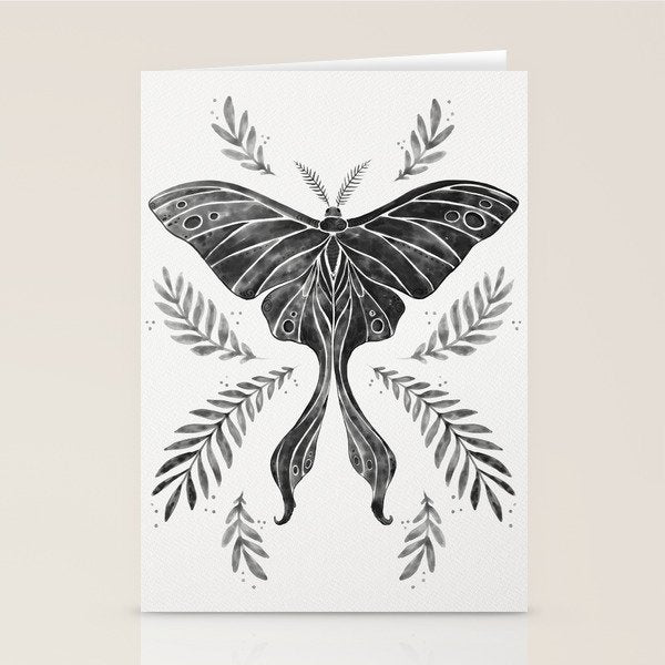 Watercolor Luna Moth in Black and White Stationery Card Gallery Image 1