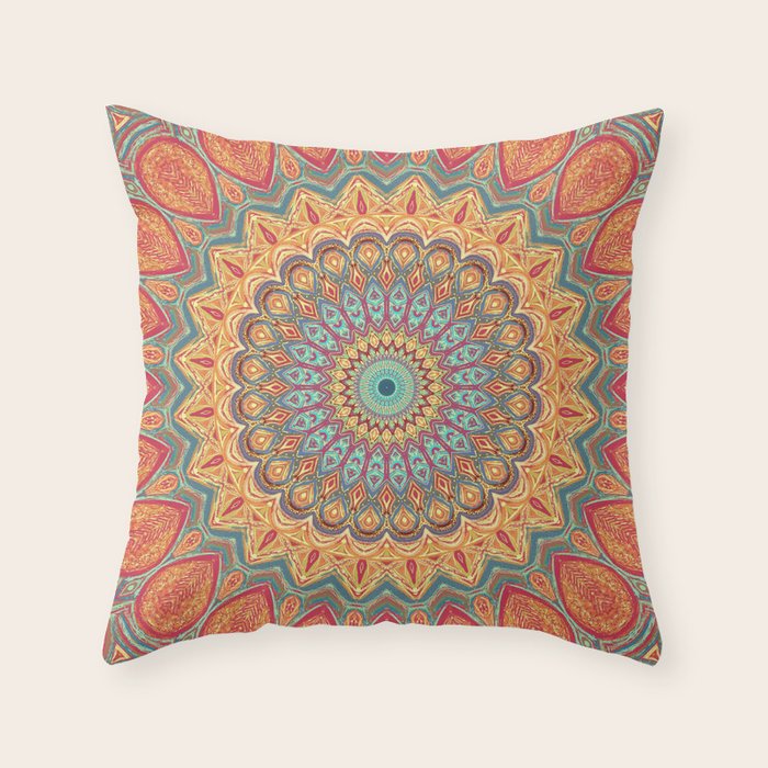 Jewel Mandala - Mandala Art Throw Pillow Gallery Image 6