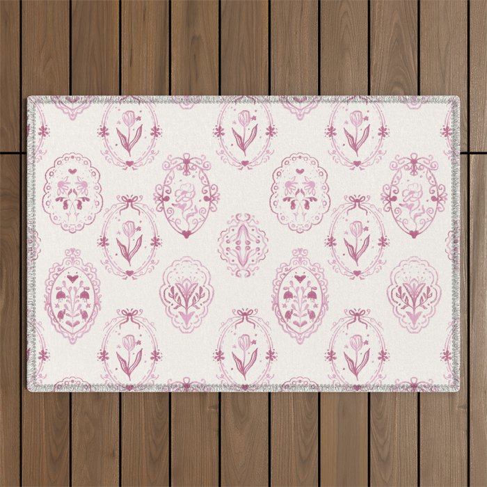 Victorian frame with flowers Outdoor Rug Gallery Image 1