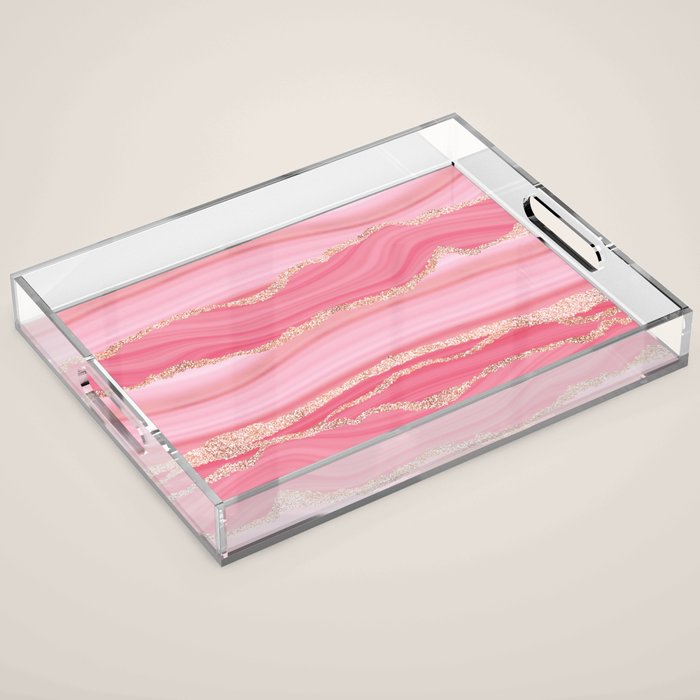 Blush Pink And Gold Marble Stripes Acrylic Tray Gallery Image 1